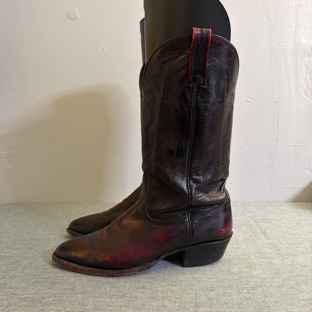 Nocona Cowboy Boots Mens‎ Black Cherry NB2002 Vintage Western Stitched Leather